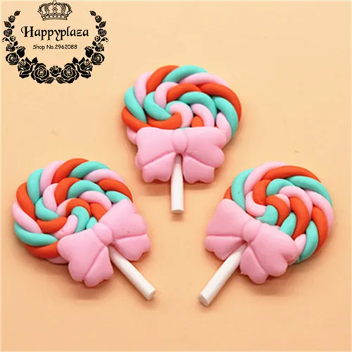 10pcs 10 шт смешанные цвета Swirl леденец с бантом Полимерная глина с плоской задней стороной кабошоны для украшения еды DIY телефон или детский подарок, 27*40 мм - Цвет: 10pcs