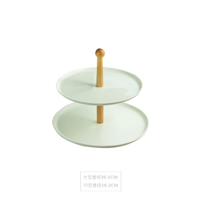 1pcs-white Простая деревянная керамическая двойная Фруктовая тарелка Европейская десертная тарелка многослойная конфетная тарелка для торта сухофрукты/лоток для хранения - Цвет: 1pcs-white