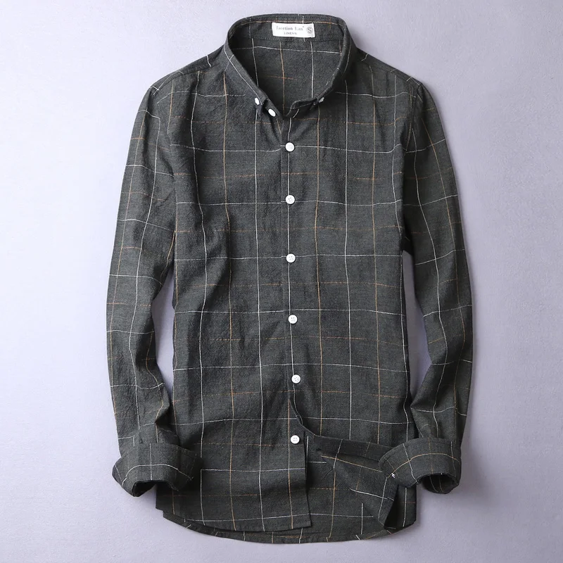 

2018 New long sleeve plaid shirt men linen fashion clothing shirt mens Italy brand casual shirts men plus size S-3XL chemise