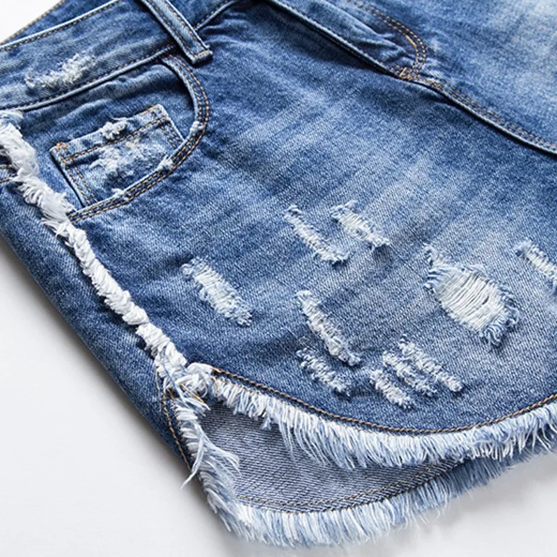 

Summer New Brand High Waist Women Jeans Hot Shorts Fashion Hole Ripped Straight Casual Female Streetwear Denim Shorts Slim Fit