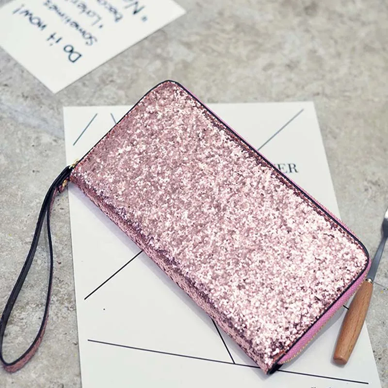 A PinkWallet Из искусственной кожи, модные голографические женские длинные кошельки на молнии, роскошные женские кошельки с блестками - Цвет: A PinkWallet