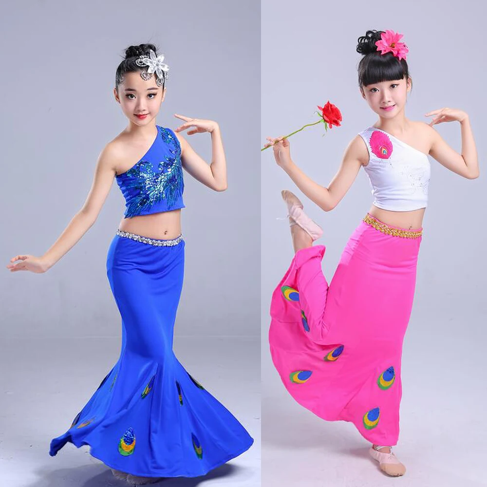 Детские танцевальные костюмы дай Павлин одежда для китайской народной бальной