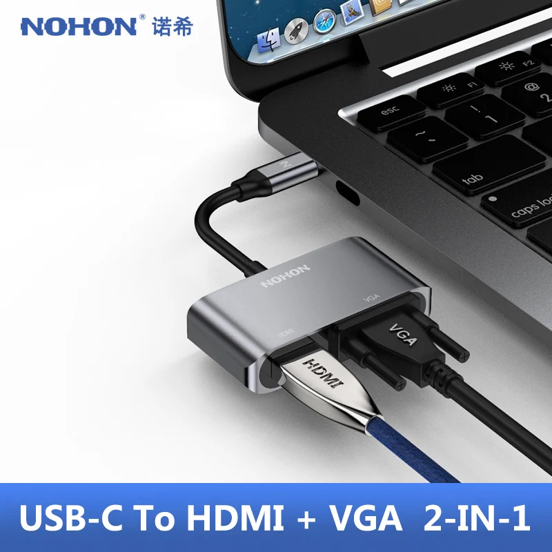 NOHON usb-хаб 3,0-Мульти USB C концентратор HDMI адаптер аудио NIC порт для MacBook huawei mate 20 Pro type C концентратор USB-C док-станция - Цвет: 2-IN-1 HDMI VGA