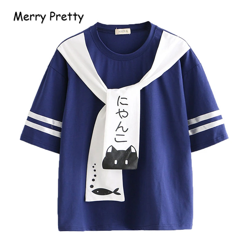 Женская хлопковая Футболка Merry Pretty летняя футболка с коротким рукавом и круглым