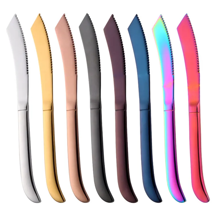 8pcs Mix color Радужный нож для стейка из нержавеющей стали, набор острых столовых ножей, столовые приборы для ресторана, столовый нож, Черные ножи для стейка, набор посуды - Цвет: 8pcs Mix color