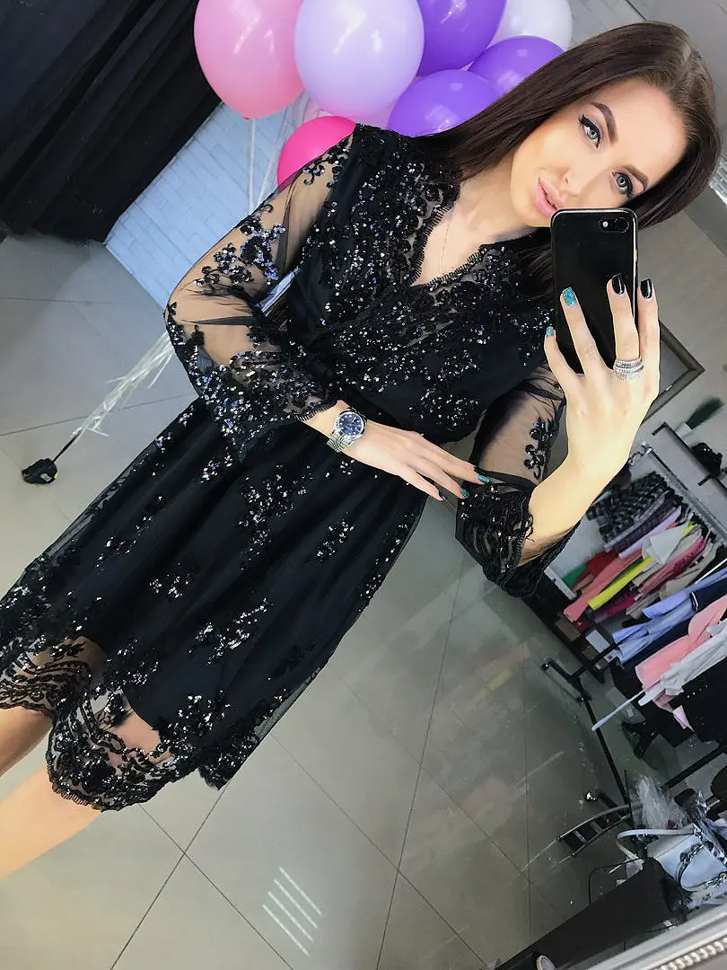 Женское шифоновое платье с вышивкой повседневное ажурное V-образным вырезом