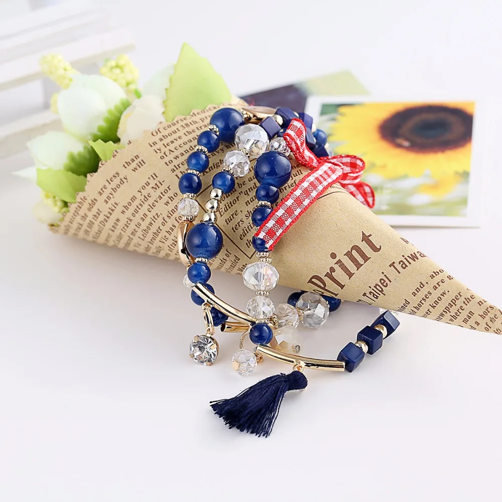 Модный синий бисерный модный браслет из цепочки летние ювелирные изделия