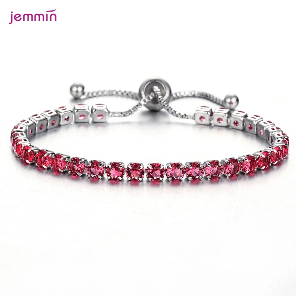 red silver Модные ювелирные изделия Блестящий 925 пробы серебряный браслет Браслеты Pave полный 3A+ класс кубического циркония Кристалл Яркий Свадебная вечеринка - Цвет камня: red silver