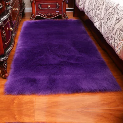 purple Длинные волосы твердый ковер гостиная деко искусственная кожа прямоугольник Пушистый Коврик противоскользящий стул диван покрытие простые области коврики - Цвет: purple