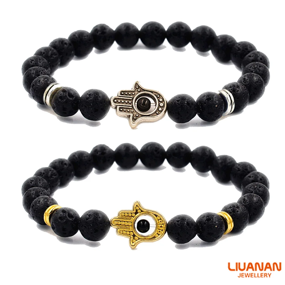 Liuanan Wholesale 10pcs/lot Hot Sale Women Men Lava Stone Hamsa Bracelet Charms Lucky Eye Cuff | Украшения и аксессуары