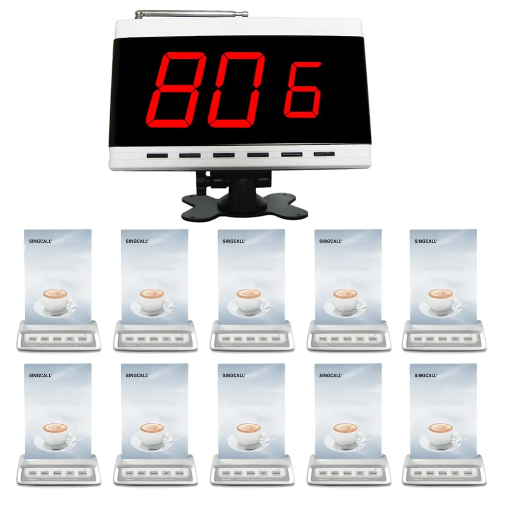 SINGCALL Calling System1 Fixed Receiver APE9600 and 10 Calling Bells APE150 for Restaurant, Cafe