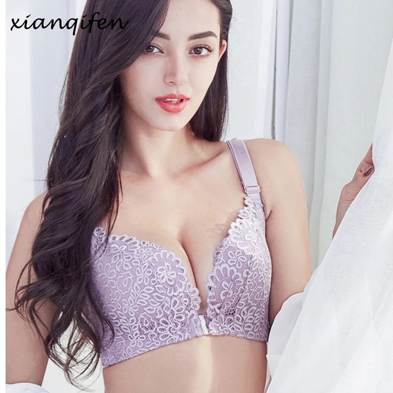 Xianqifen глубокое U Сексуальное белье супер отжимать Bralette плюс бюстгальтеры большого размера для женщин Bh нижнее белье кружевной бюстгальтер красота назад