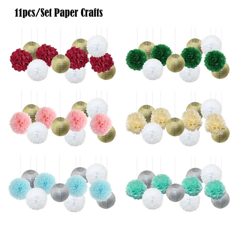 11 шт./компл. Золотой/Серебряный подвесной бумажный шарик помпон для