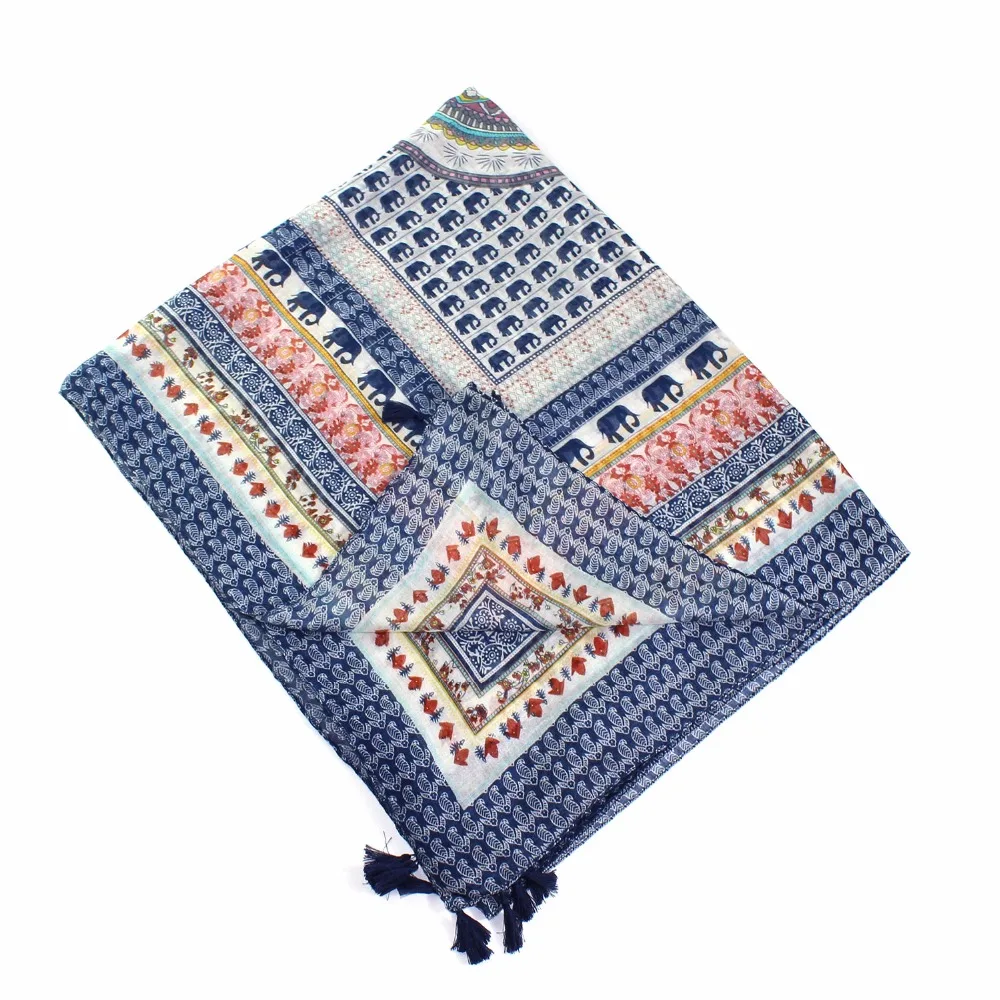 Женский шарф в этническом стиле с принтом виде слона мандалы|floral scarf|printed shawlboho