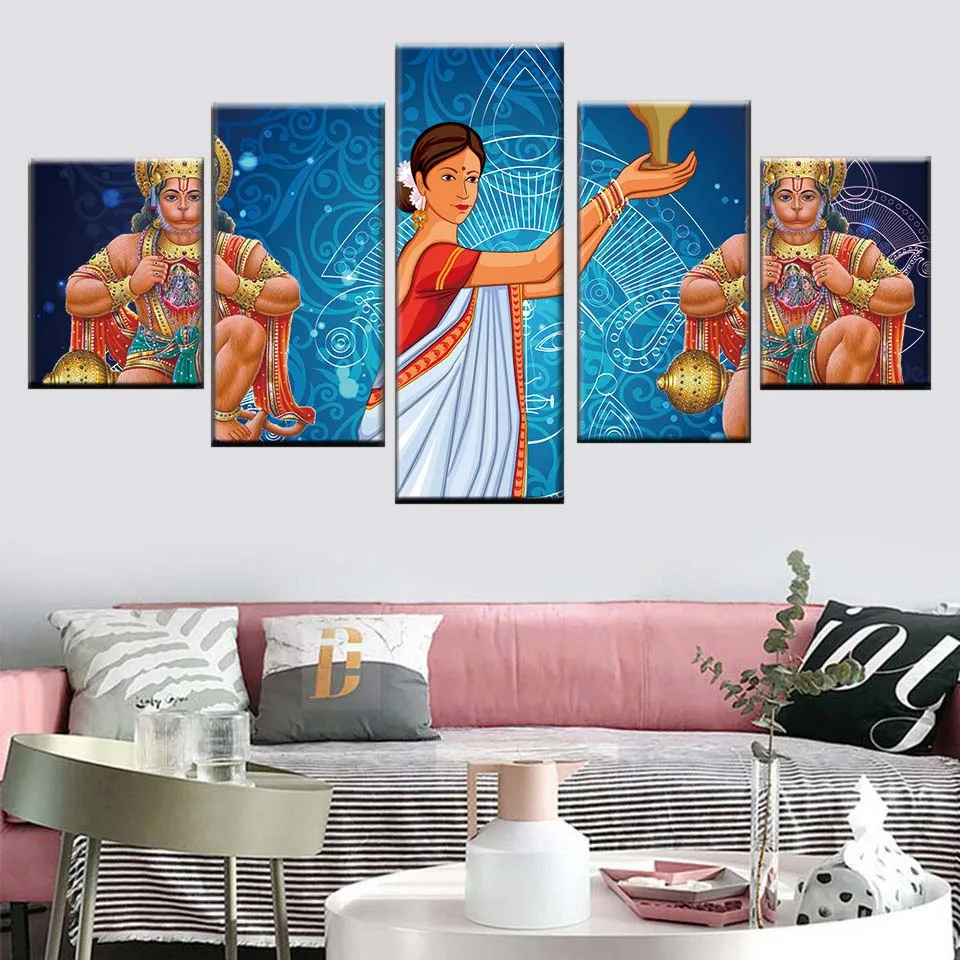 Модульная холст HD печати фото 5 шт. богиня плакат Индийский Бог обезьян