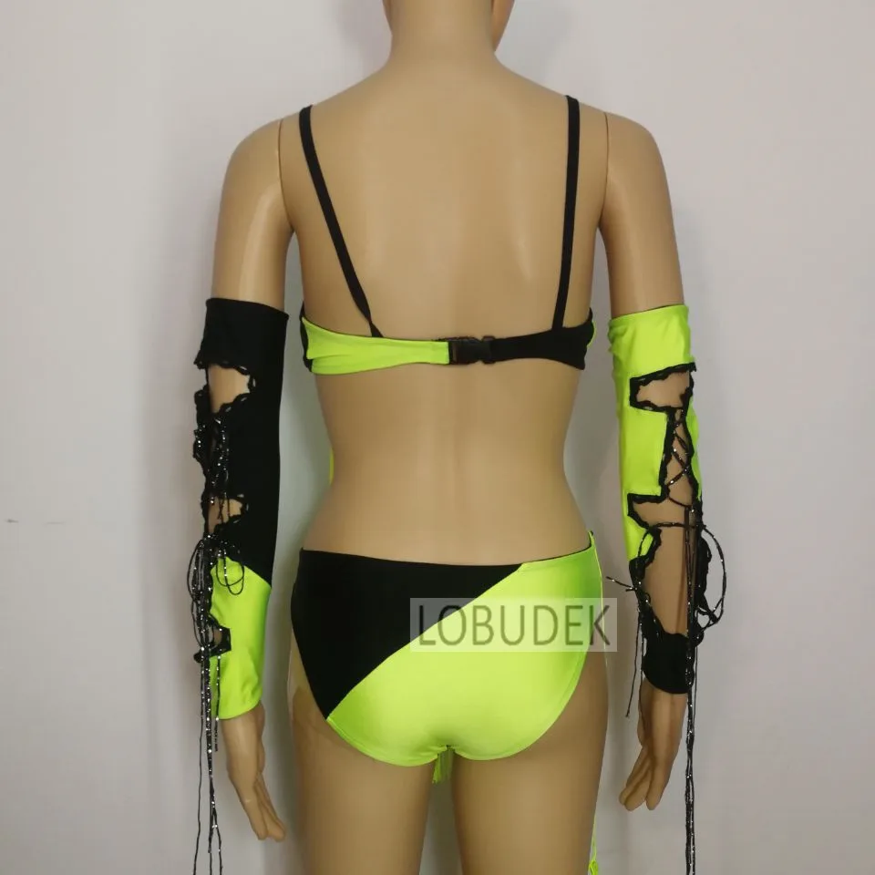 

(top+shorts+cuff) suits Nightclub bar Sexy Female DS costumes fashion tassels singer stage dance wear performance show clothing