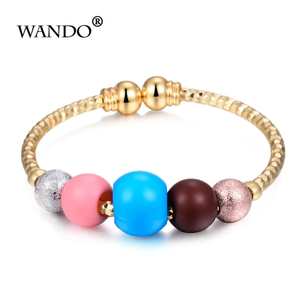 Wando 1pcs Baby Bangles Girls Lovely Gold Color Charm Beads Bracelet Three-color round beads For Children jewelry | Украшения и