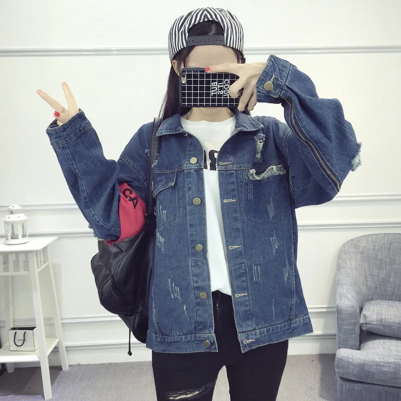 2017 рваные Для женщин Джинсовое пальто отверстие джинсовая куртка Свободные патч