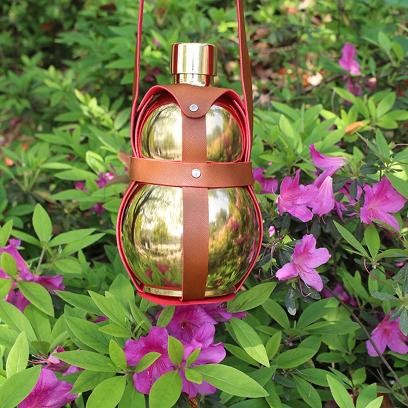 Фляжка из нержавеющей стали фляжка для спирта Большая тыква красная кожаная