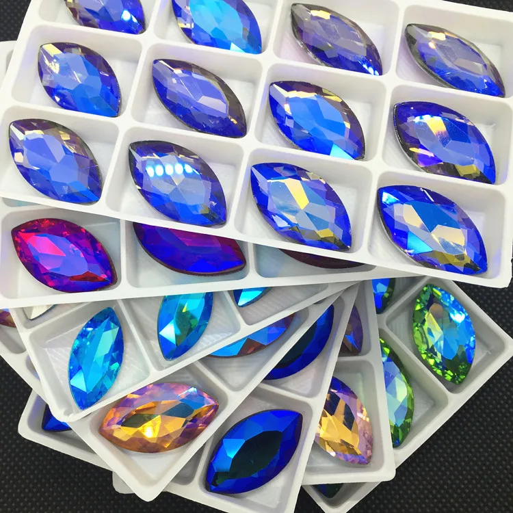 Все цвета AB Navette стекло, кристалл, камень 6X12,18x9,15x7,27x13,32x17 мм заостренный сзади Маркиза горный хрусталь платье изготовление