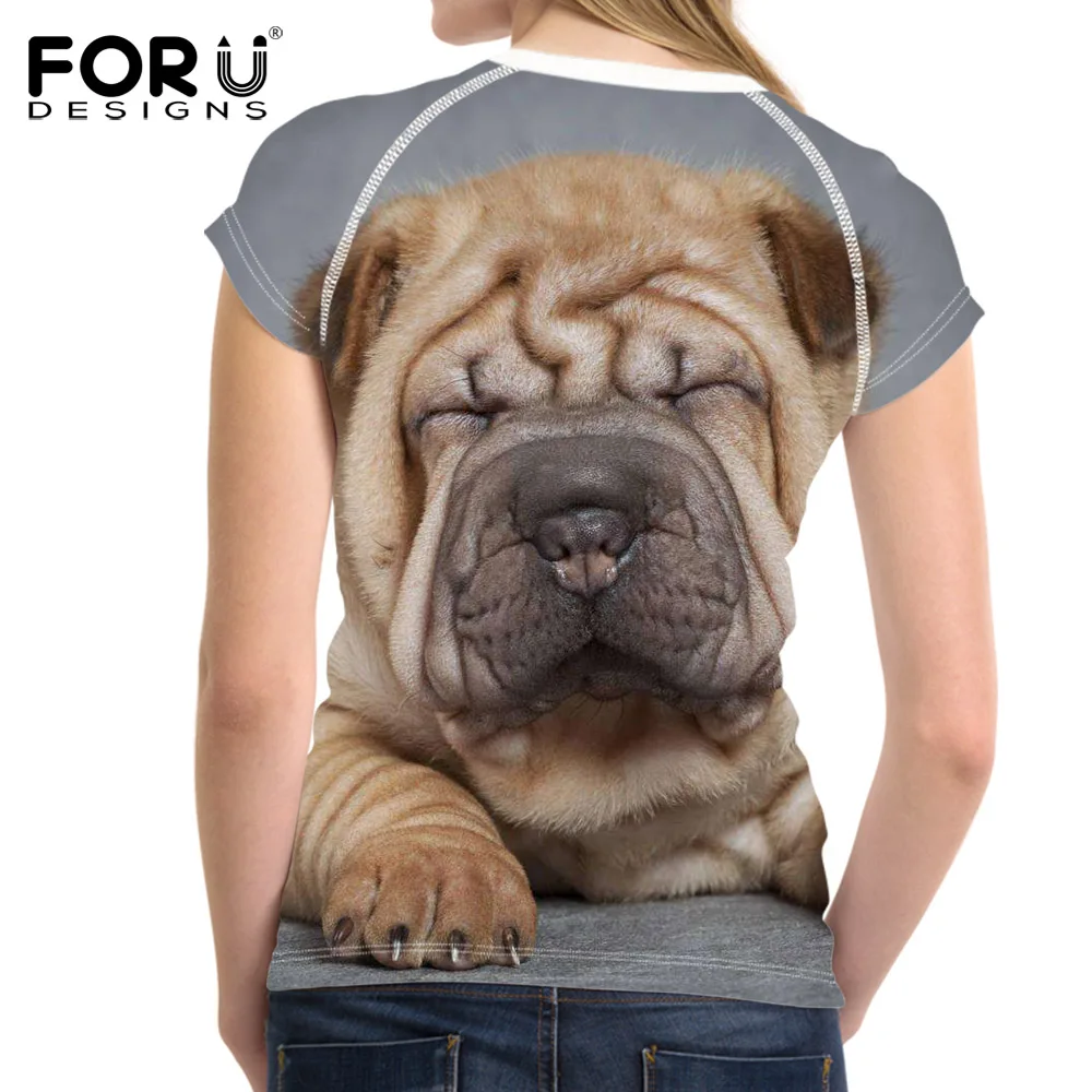 FORUDESIGNS/крутые 3D футболки с принтом собаки шарпей женские летние модный бренд топ