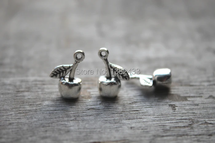 20 шт -- амулеты яблока, античный серебряный тон 3D Мини Подвеска амулеты яблока 15x10x6мм