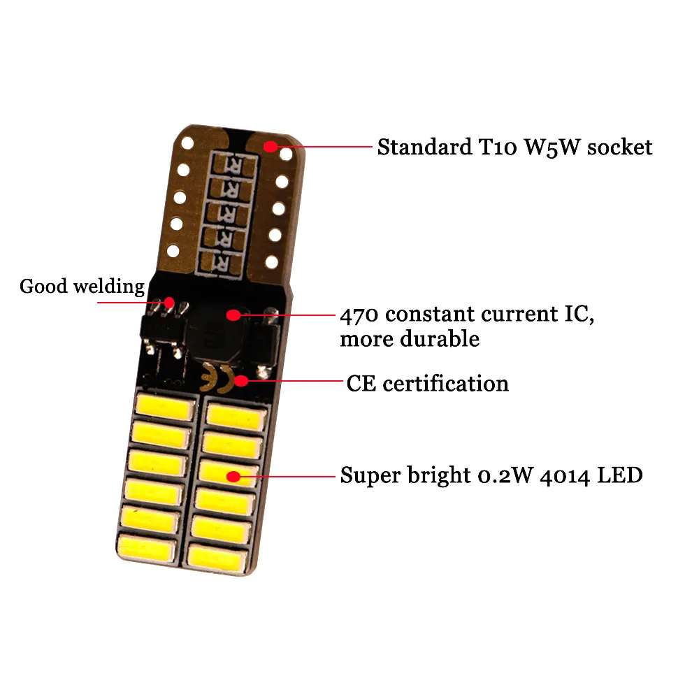 220MA Constante 10X T10 Canbus 24 SMD 4014 LED NENHUM Erro W5W 24SMD 501 автостайлинг luz Ice blue Rosa Verde 7 ядер|10x t10|ice