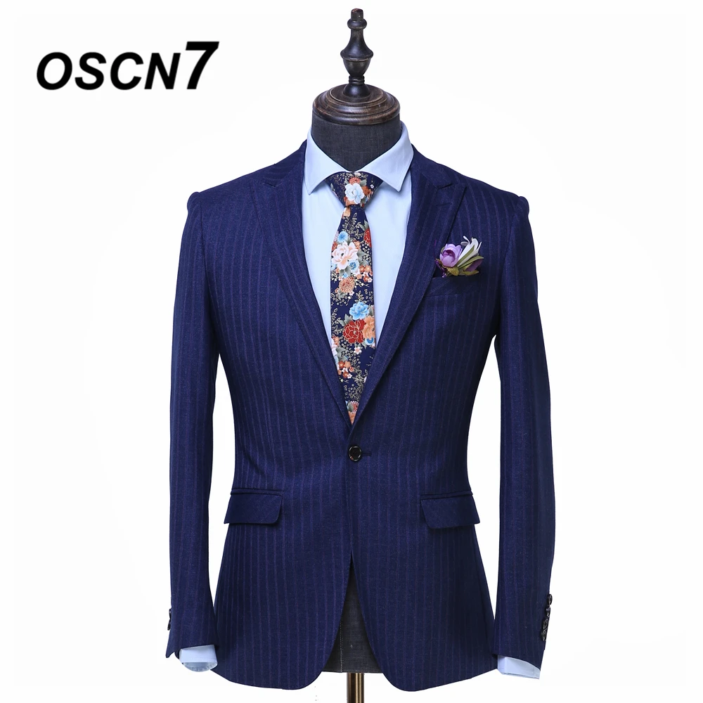OSCN7 Костюмы Под заказ в полоску для мужчин Slim Fit Свадебная вечеринка s портной