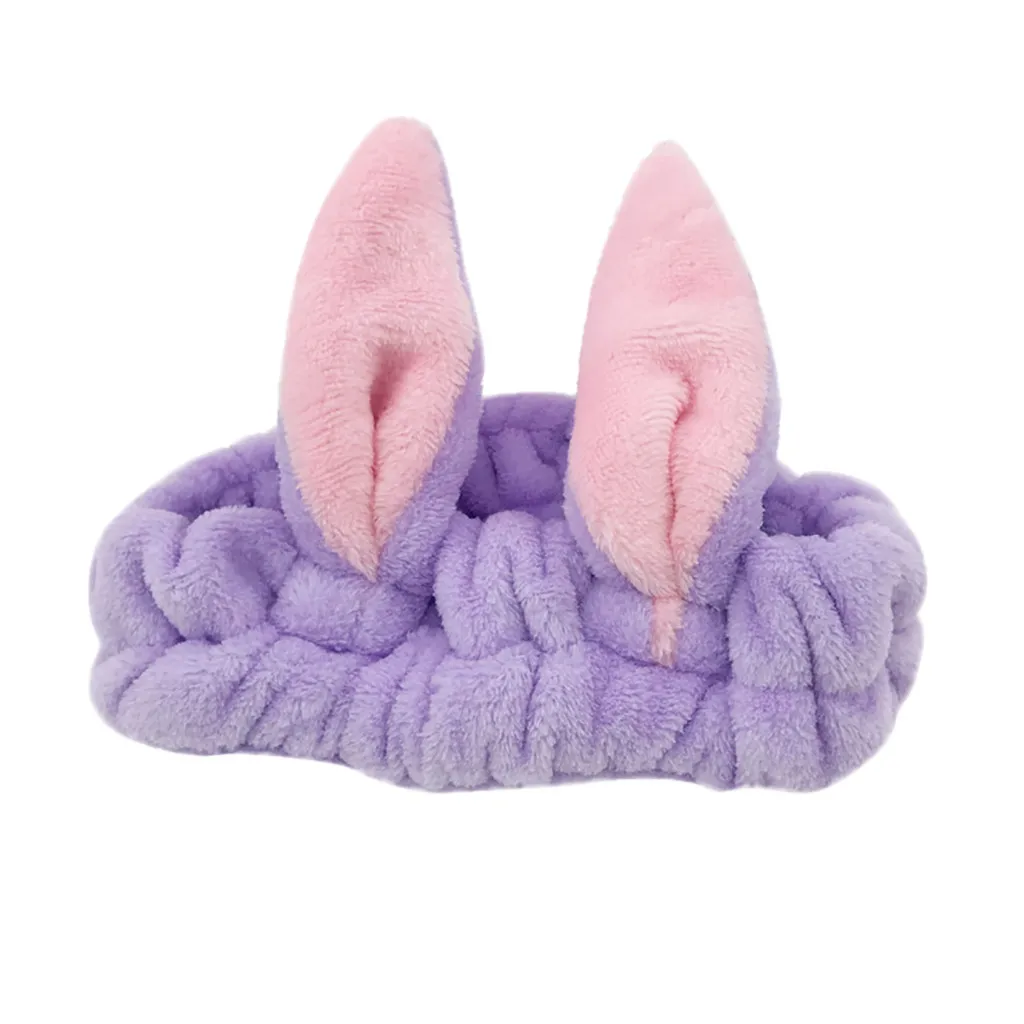 Purple Большая кроличья Ушная Коралловая флисовая мягкая эластичная лента для волос спа ванна снятие макияжа лица Косметические резинки для волос головной убор#3 - Цвет: Purple