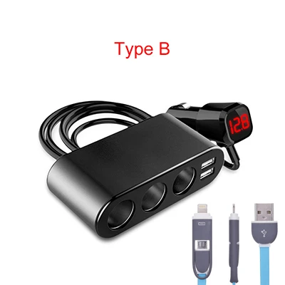 Type B with a cable 5V 3.1A двойной USB порт 3 способа Авто розетка для автомобильного прикуривателя сплиттер адаптер DC 5V 1A 2.1A для всех телефонов и ПК Ipad - Название цвета: Type B with a cable