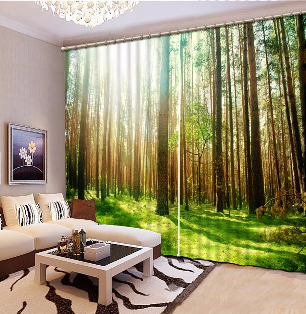

Custom any size 3D Curtain Blackout Shade Window Curtains Green Grass Trees sunlight Bathroom Curtain Minions Window Curtain