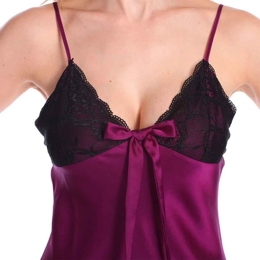 Новое поступление однотонные атласные женские ночные рубашки сексуальное