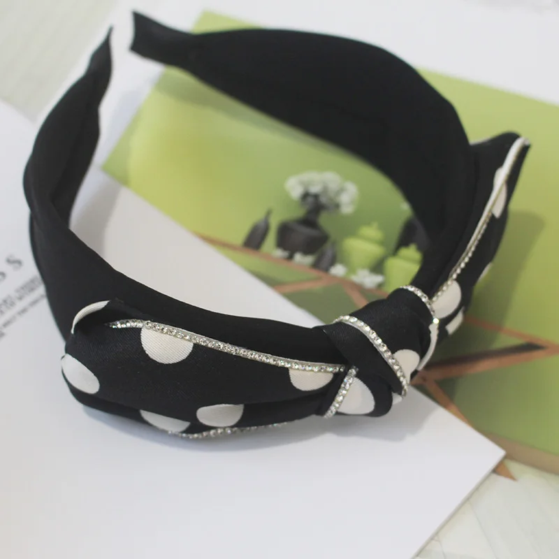 Модная новинка большая повязка для волос в горошек Женская на голову с узлом