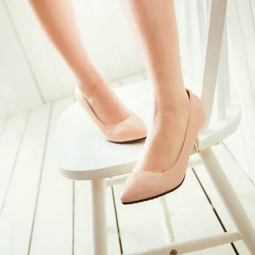 pink/apricot/white/green large size shoes sexy thin heels patent leather ladies pumps W1ST813 Med heel wedding | Обувь