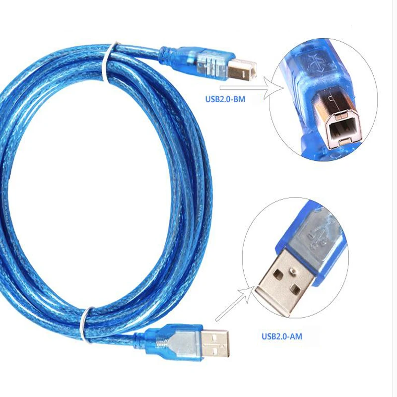 Синий прозрачный 1 5 м USB 2 0 кабель для принтера двойное экранирование тип A штекер