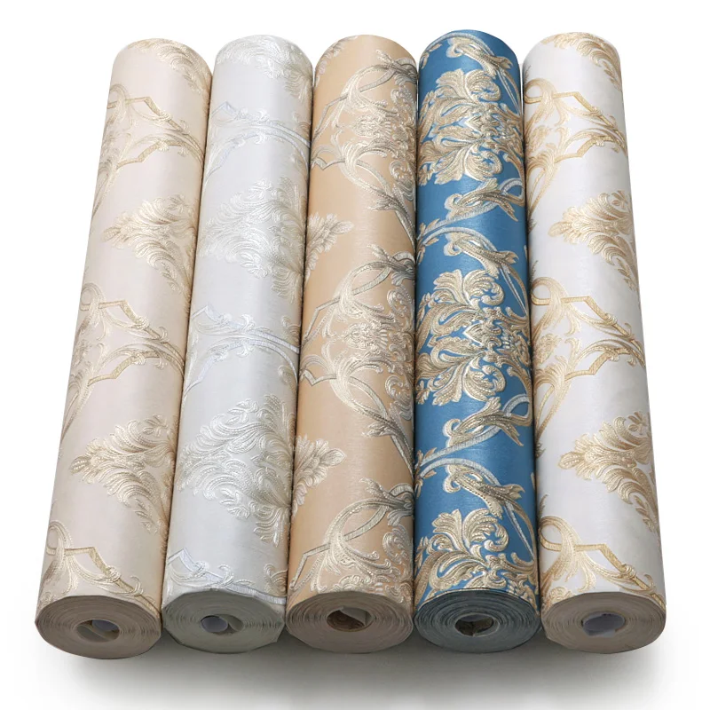 Papier peint European Damask Wall Papers Home Decor Flower Blue Wallpaper Roll for Living Room Bedroom Walls Mural 3D behang on - Обои European Damask для домашнего декора с цветочным узором и синим фоном, в рулоне, для гостиной и спальни, с 3D-эффектом.