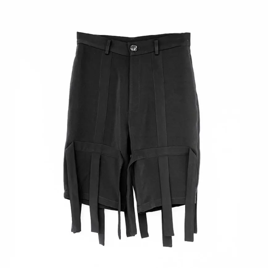 27-46 New Plus Size Clothing 2018 Summer Black Casual Shorts Men Loose Ribbon Knee Length Cool Tide Stage Singer Costumes | Мужская