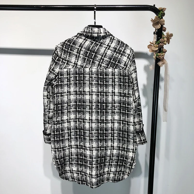 WHITNEY WANG 2018 Autumn Winter Fashion Streetwear Vintage Style Pockets Tweed Blouse Women Blusas Shirt Tops WW-2643 |