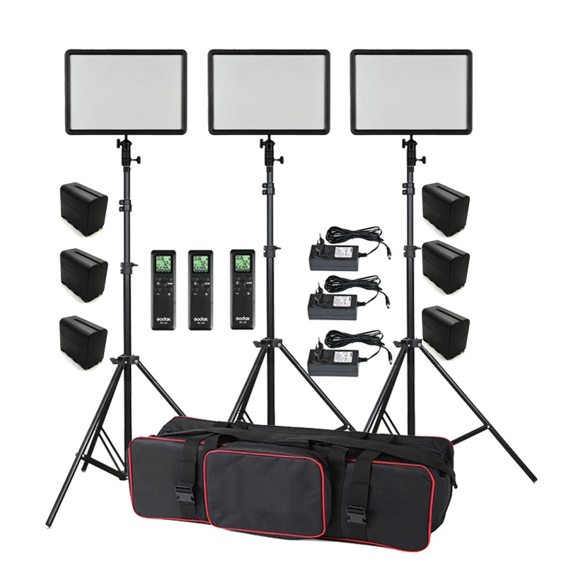 6 шт. батареи + 3x Godox ультра тонкий LEDP260C 256 LED 30 Вт 3300 5600K видео свет панель комплект