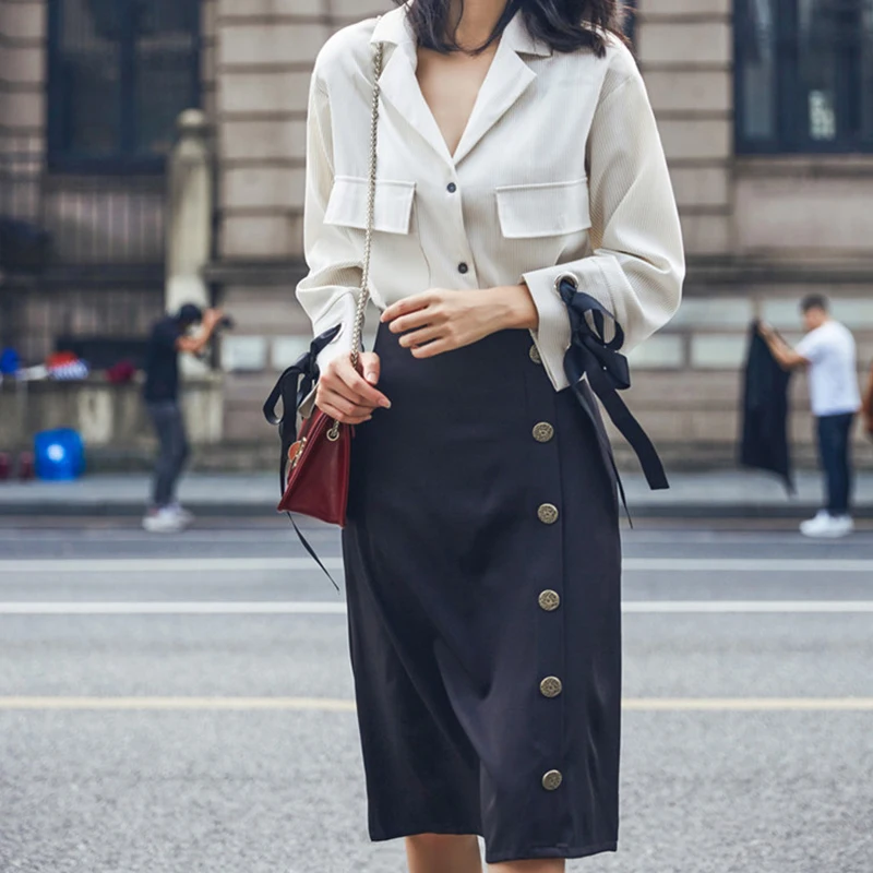 2019 весенние женские миди юбки серии модные корейские летние трапециевидные с