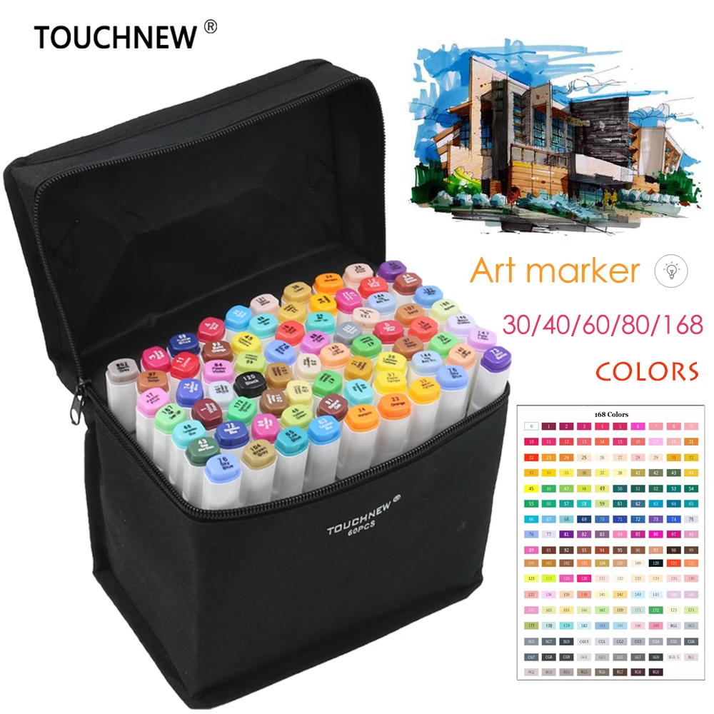 

TOUCHNEW 168 цветов художественная живопись манга художественный маркер ручка на спиртовой основе художественные скетч граффити тонкие маркеры...