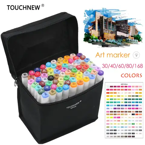 Маркеры для рисования манги TOUCHNEW, 168 цветов, спиртовые, скетч, граффити, набор дизайнерских маркеров