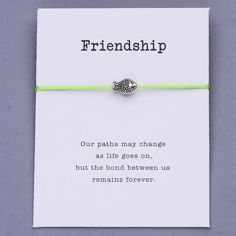 lt green with card Pipitree Мини Рыба Шарм счастливый браслет желаний женщин мужчин детей подарок красная струна Frienship браслеты ювелирные изделия регулируемый браслет - Окраска металла: lt green with card