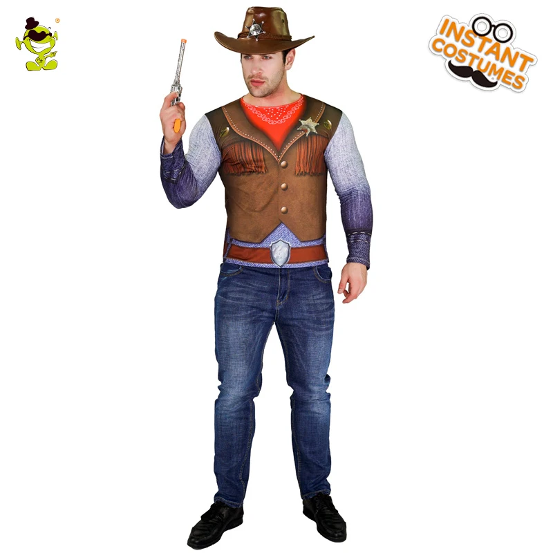 Футболка мужская для взрослых с 3d цифровым принтом ковбойский костюм модный