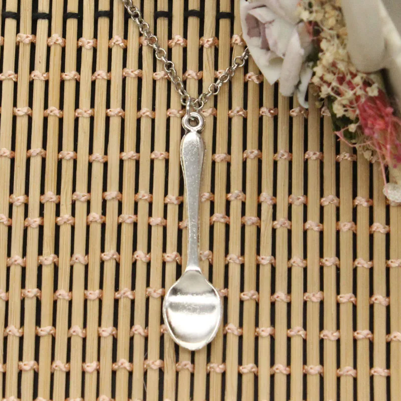 Новая Мода тибетский серебряный кулон ложка чокер Шарм короткое длинное DIY ожерелье по Заводской Цене ювелирные изделия ручной работы - Окраска металла: round chain
