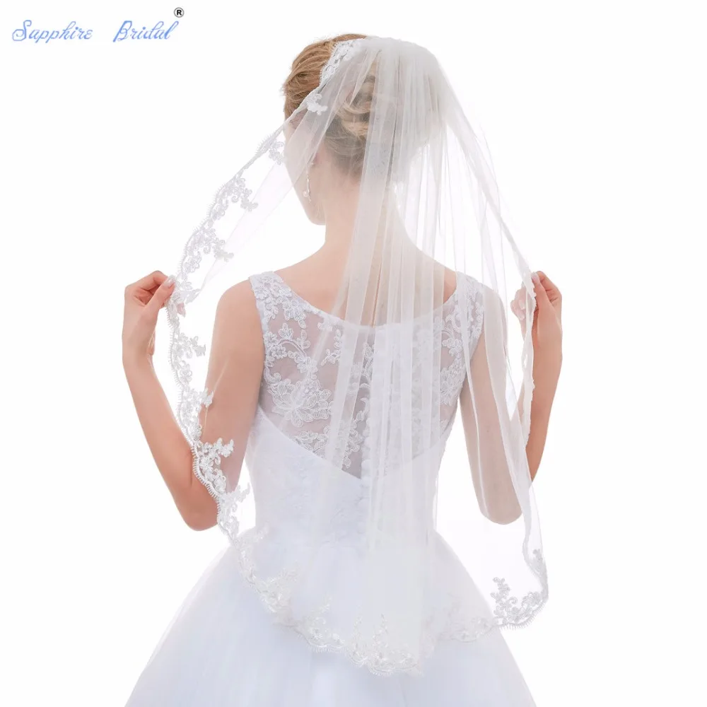 Sapphire Bridal 100% реальные фотографии однослойная винтажная кружевная кромка вуаль duvak