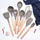 Кухонные инструменты с деревянной ручкой, силиконовая кухонная утварь, гаджеты, набор кухонной посуды, лопатка черпак, ложка, домашние кухонные инструменты