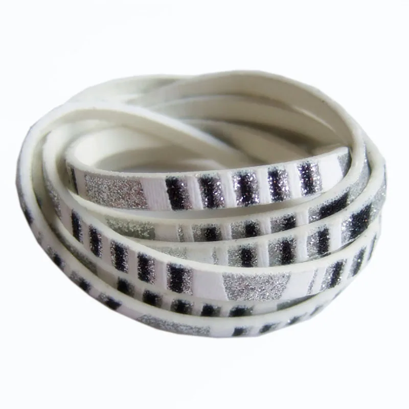 5 мм плоский кожаный шнур блестящий порошок Зебра полоски нить ПУ браслет ремешок