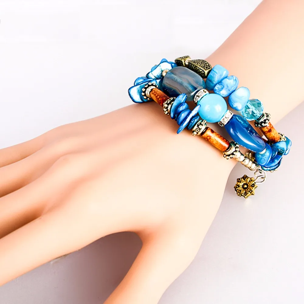 Personality Beads Women Jewelry Three Layers Bracelets Black Blue Bracelet Circlet Gift Hand Band Special Design Stone B766 | Украшения и