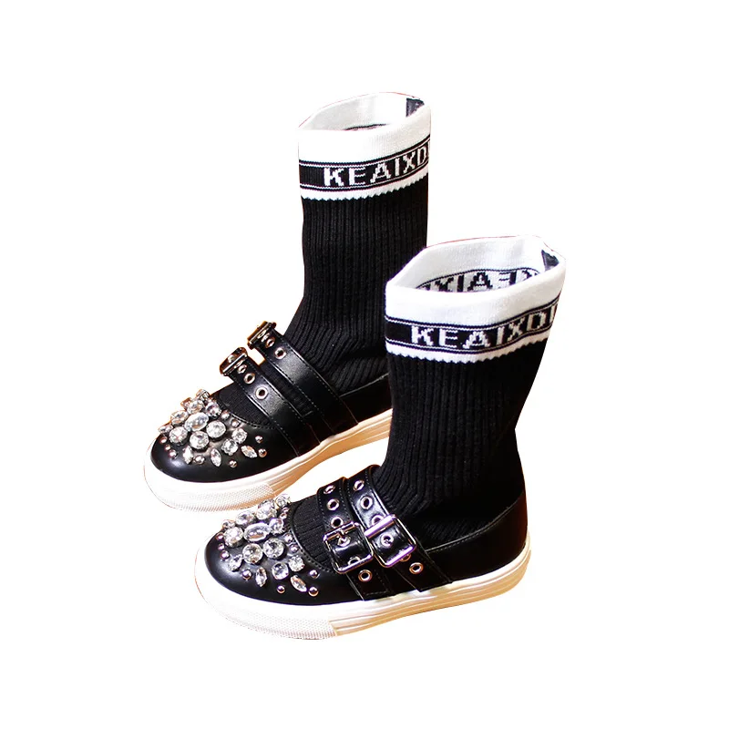 Girls Crystal Fashion Mid-calf Boots 2018 Children's Slip-on Round Toe Shoes Winter for | Детская одежда и обувь